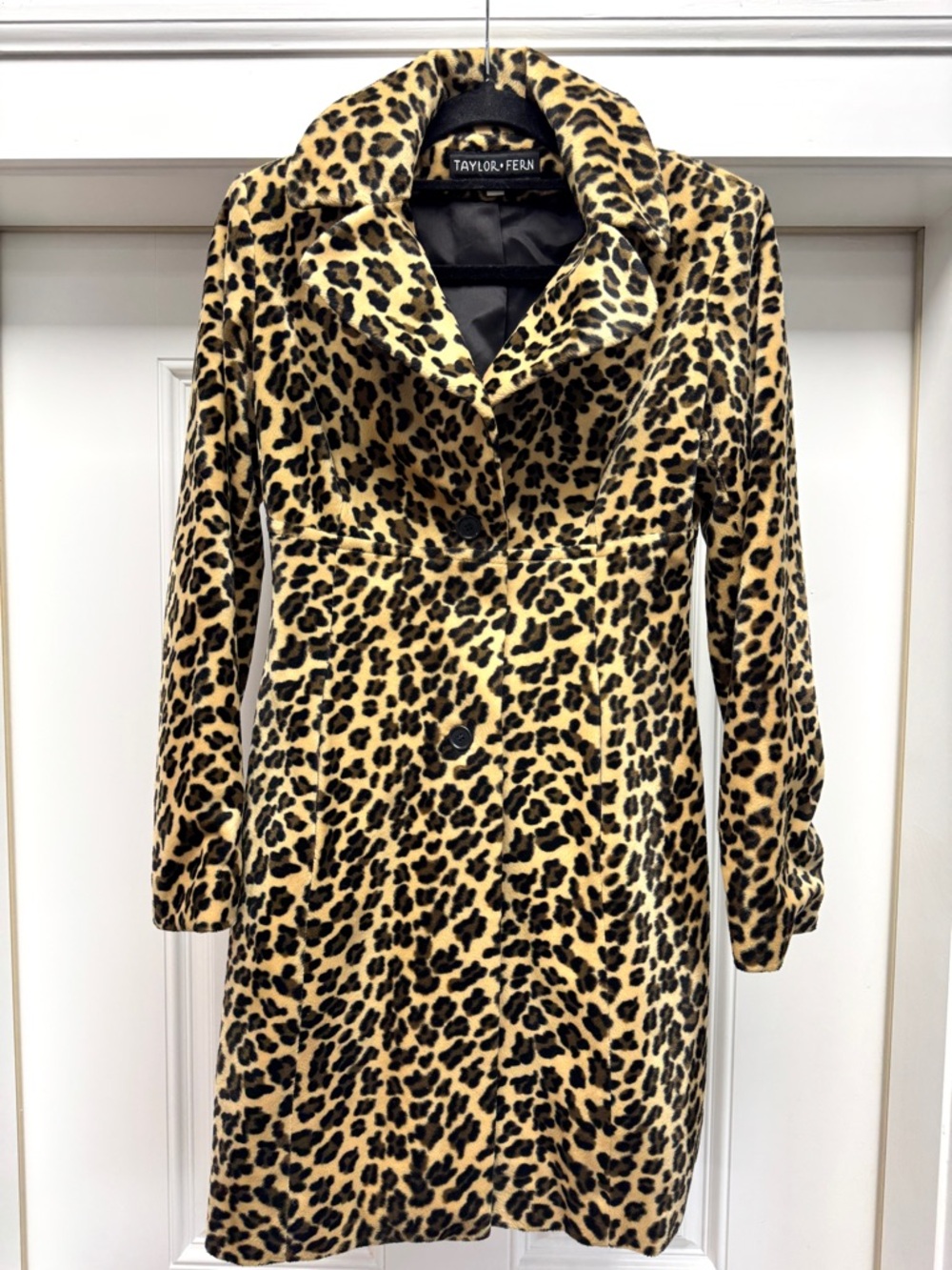 Leopard Print Faux Fur Long Trench Coat Jacket Animal Print - Picture 2 of 12
